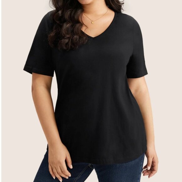 BloomChic Cotton V Neck Plain Basic T-shirt us12 - Picture 1 of 4